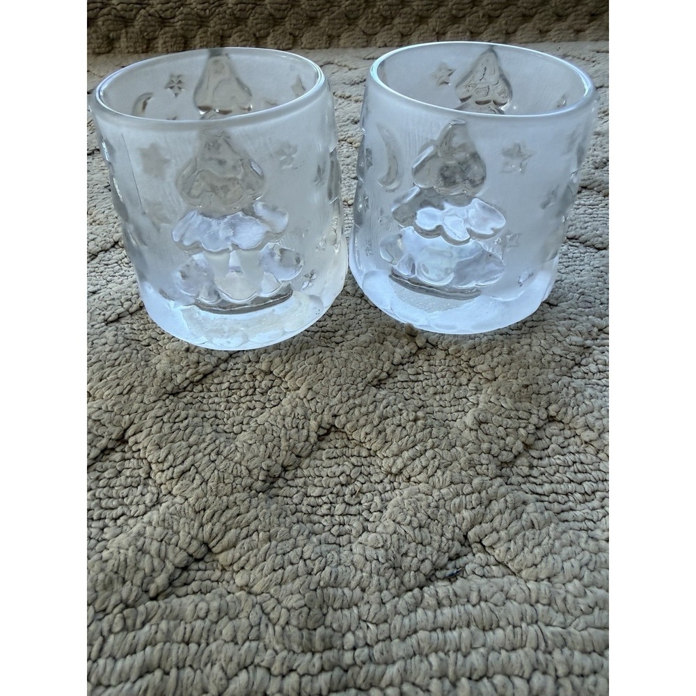 Two Crystal Clear Christmas Tree Frosted Votive Candle Holders